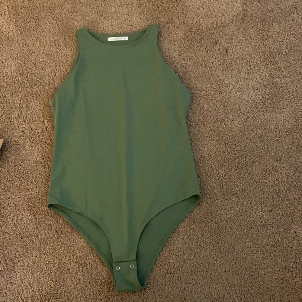 olive green halter neck bodysuit size large - never been worn